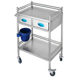 2 Drawer Medical/Dental Trolley Stainless Steel Salon Mobile Rolling Cart