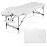 Portable Aluminum 3-Fold Massage Table White w/Carry Case, Multifunctional