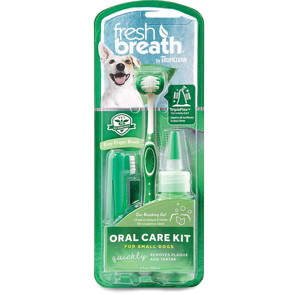 TROPICLEAN Dog/Cat Fresh Breath Oral Care Kit Canine Gel Tooth Brush