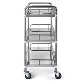 Medical Trolley Mobile Rolling Serving Cart w/ 3 Tiers Stainless and Brake Wheels